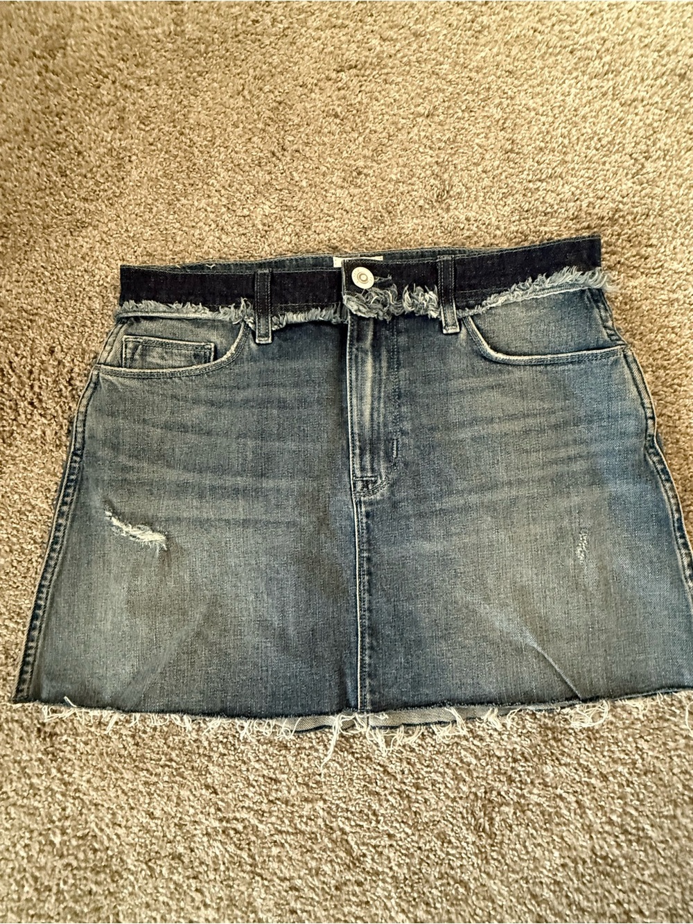 Hudson Jeans Washed Blue Distressed Denim Mini Skirt